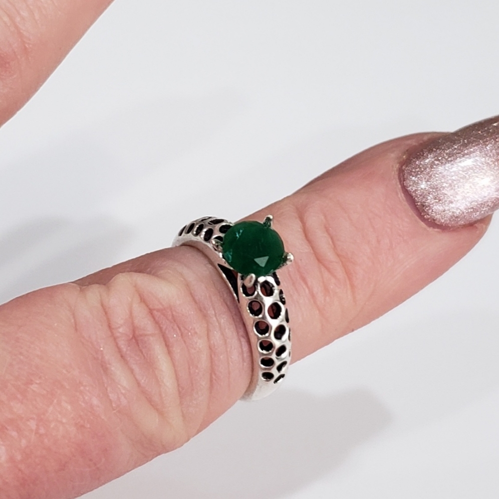 Emerald Gemstone, 925 Silver Ring - image 5